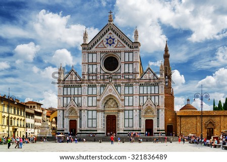 The Basilica di Santa Croce (Basilica of the Holy Cross) on square of the same name in Florence, Tuscany, Italy. Florence is a popular tourist destination of Europe.