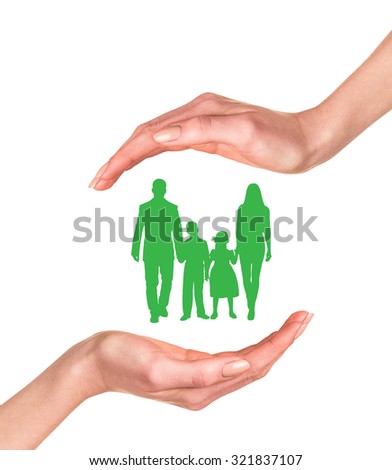 Family in hands isolated on the white background