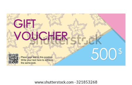 Gift voucher design template with floral pattern. Colorful vector illustration.