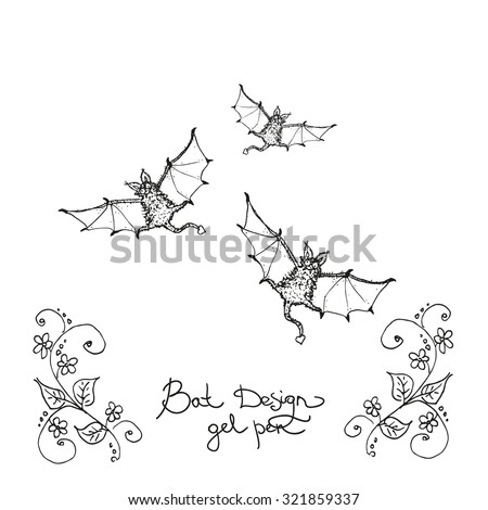 Vector illustration of Drawing cartoon bats - Illustration from set Gel pen for halloween day. design for print, coloring,  holidays eat