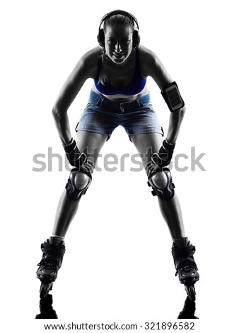 one  woman in roller skates silhouette studio isolated on white background