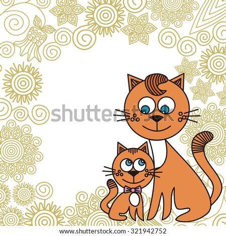 Cat and kitten cute cartoon vector illustration