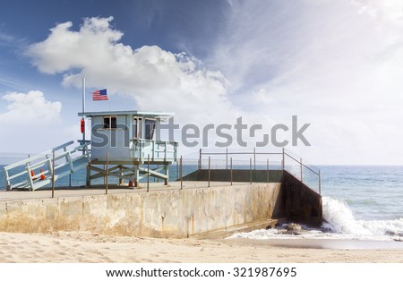 Lifeguard tower in Santa Monica, California, USA.