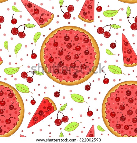 Seamless vector pattern with cherry pie.