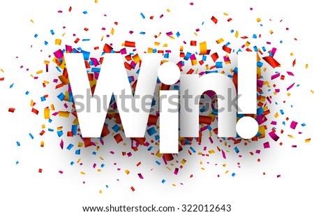 Win sign with colour confetti. Vector paper illustration. Royalty-Free Stock Photo #322012643