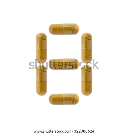 The Number 8 or Eight, in the number alphabet Capsule set yellow gold color isolated on white background