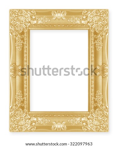 The antique gold picture frame on the white background
