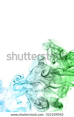 movement of smoke, Abstract green and blue smoke on white background, Light blue background,green and blue ink background