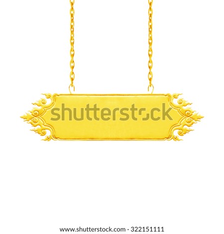 Empty traditional signboard with chain isolated on white