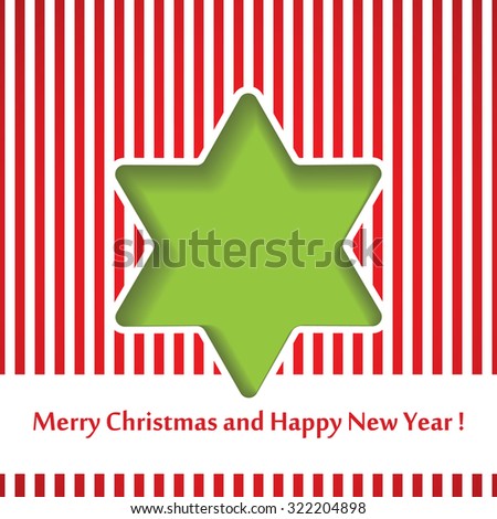 Christmas background star cutted from paper on red background. Vector illustration. Greeting card with Christmas star