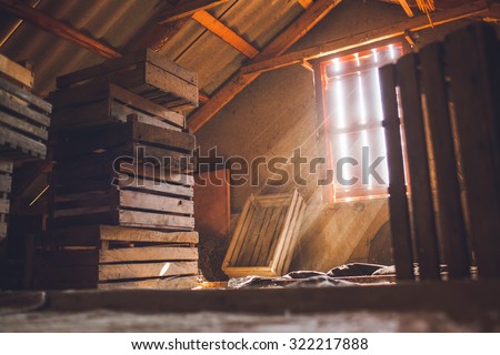 old attic of a house, hidden secrets Royalty-Free Stock Photo #322217888
