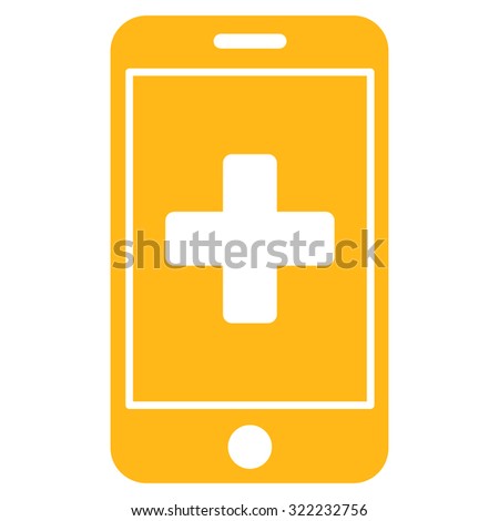 Mobile Medicine vector icon. Style is flat symbol, yellow color, rounded angles, white background.