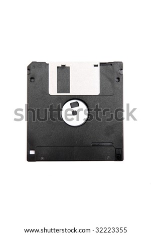 Back side of black floppy diskette isolated on white background.