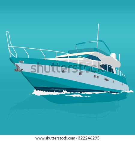 Nice blue boat on the surface, nice illustration of fishing ship