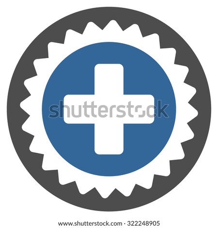 Medical Stamp raster icon. Style is bicolor flat symbol, cobalt and gray colors, rounded angles, white background.
