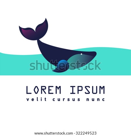 Flat whale logo, icon, symbol. Character cachalot illustration. Wave