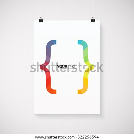 A4 / A3 format poster minimal abstract colorful bracket design with your text, paper clips and shadow EPS 10 stock vector illustration 
