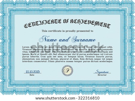 Certificate or diploma template. Modern design. With guilloche pattern and background. Vector certificate template.