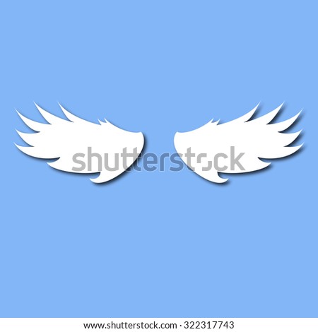 beautiful white wings on a blue background with shadow