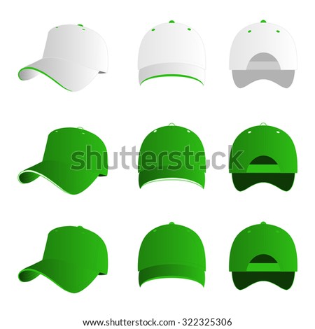 Green and white baseball cap vector set