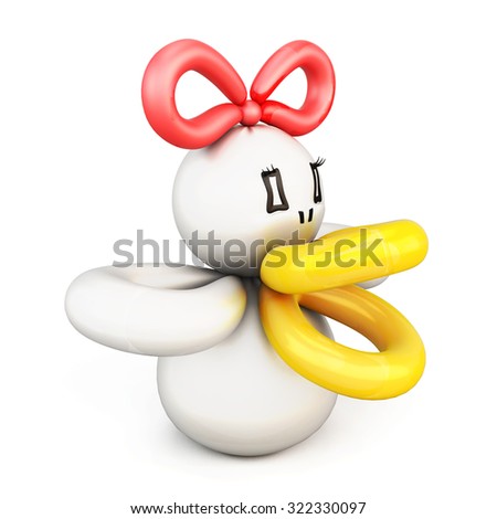 Duck twisted balloons isolated on white background. 3d illustration.