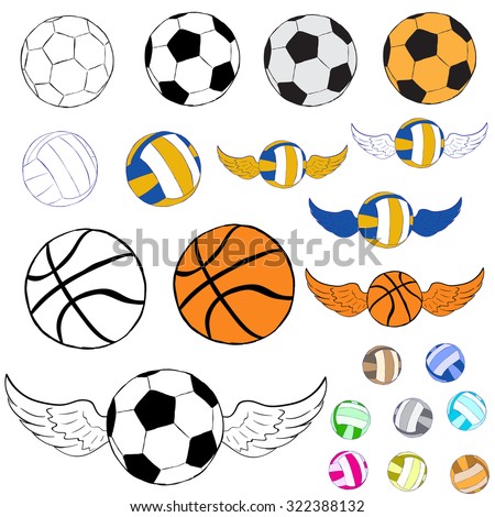 Clipart with football, volleyball and a basketball with wings