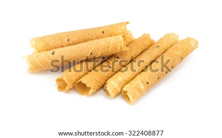 Tong Muan (a type of rolled wafer, a traditional dessert in Thailand) isolated on white background Royalty-Free Stock Photo #322408877