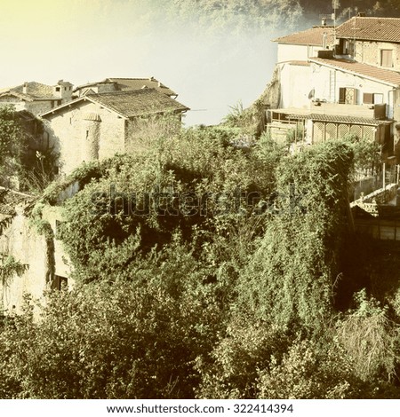 Aerial View on the Roofs of the City of Cave, Vintage Style Toned Picture