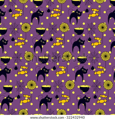 Seamless Halloween pattern, flat style. Endless texture. Use for wallpaper, textiles, pattern fills, web page background