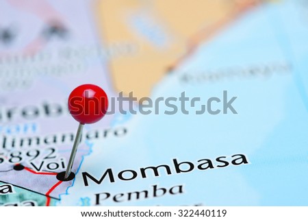 Mombasa pinned on a map of Asia 