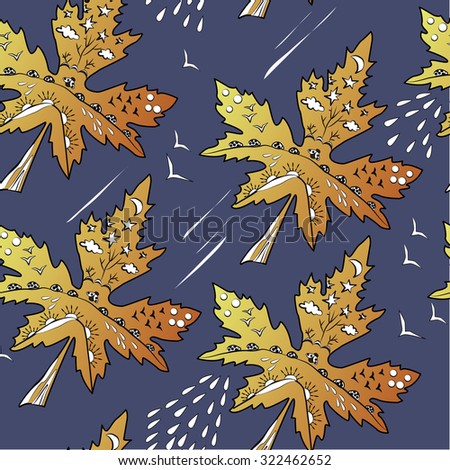 Autumn background with ornamented maple leaves. 