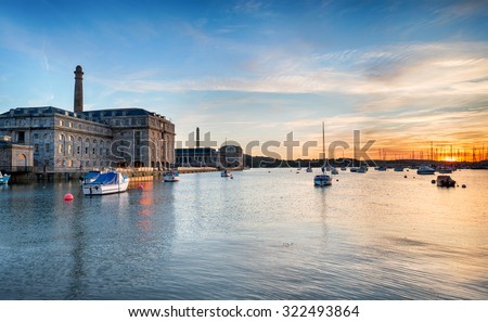 Sunset at the Royal William Yard at Stonehouse in Plymouth Royalty-Free Stock Photo #322493864