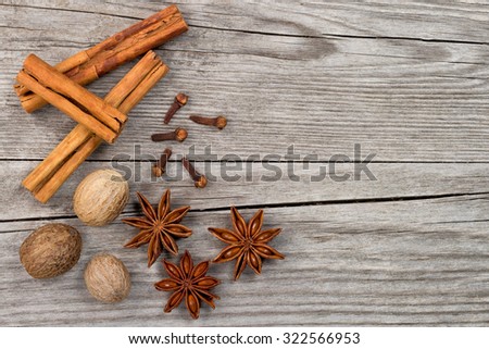 set of spices on old wooden table