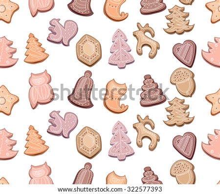 Seamless pattern with festive Christmas cookies. Endless texture for your design,posters, greeting cards, invitations.