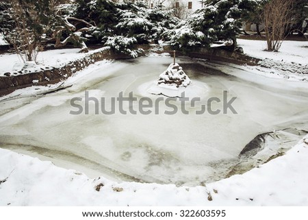 Frozen lake in winter. Seasonal natural scene.