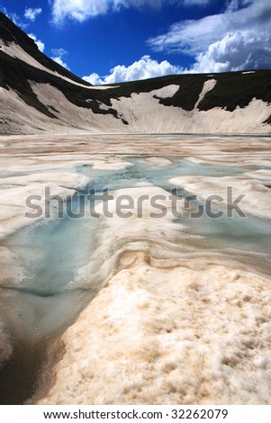 blue sky and frozen lake in mountain