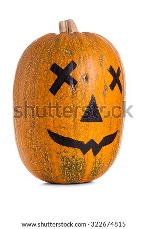 Halloween pumpkin with scary face over white background