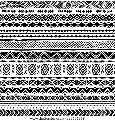black and white Navajo seamless pattern. aztec abstract geometric print. ethnic hipster backdrop. It can be used for wallpaper,  web page background, fabric, paper, postcards. hand drawn. Royalty-Free Stock Photo #322681859