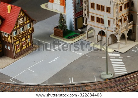 The miniature model town scenery represent the model toy train concept related idea.