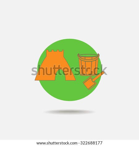 Pail and shovel toys vector icon