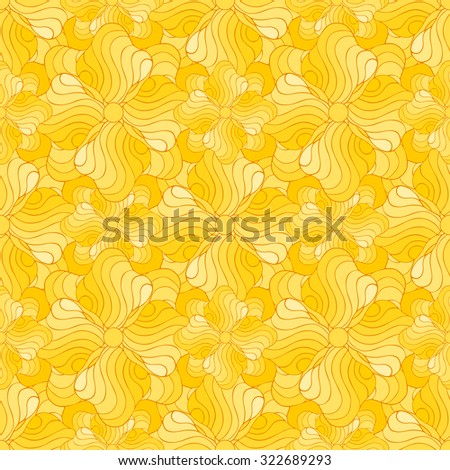 Seamless creative hand-drawn pattern composed of wavy abstract elements in yellow and lemon colors. Vector illustration. Royalty-Free Stock Photo #322689293