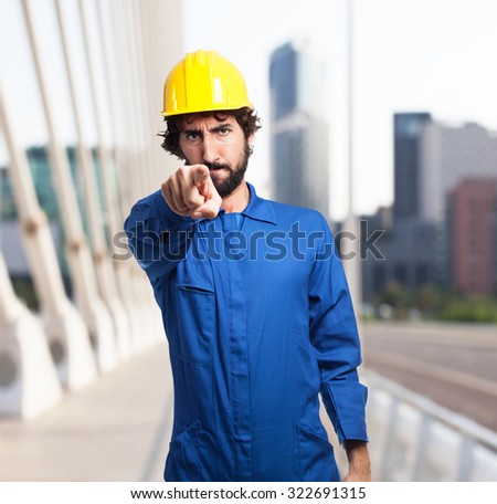 angry worker man pointing front