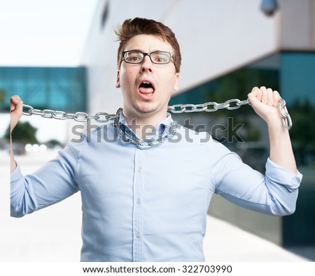 stressed young man with chain