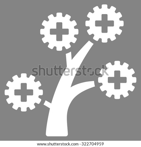 Medical Technology Tree vector icon. Style is flat symbol, white color, rounded angles, gray background.
