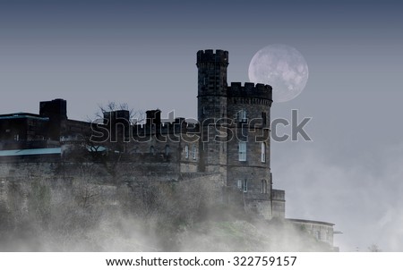 Old castle in the night with moon