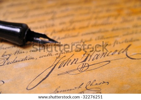 John Hancocks famous signature on the Declaration of Independence Royalty-Free Stock Photo #32276251