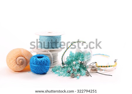 Yarns for weaving bracelets, beads and decorations on a white background
.