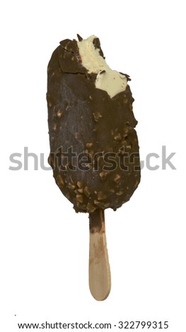 Ice cream bar covered with chocolate and nuts