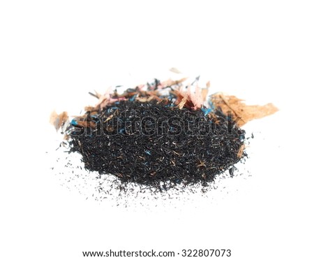 pile sawdust, trash graphite pencil isolated on white background