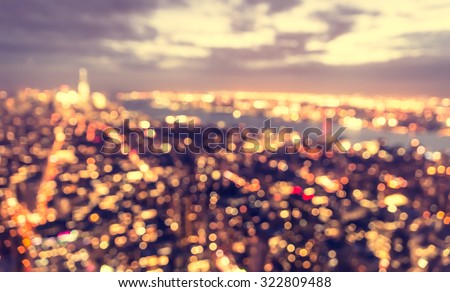 blurred city concept at blue hour.
aerial view of New york city at sunset